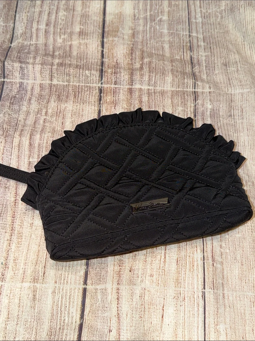 VERA BRADLEY Small Ruffle Cosmetic Bag Travel Makeup Case Microfiber Black